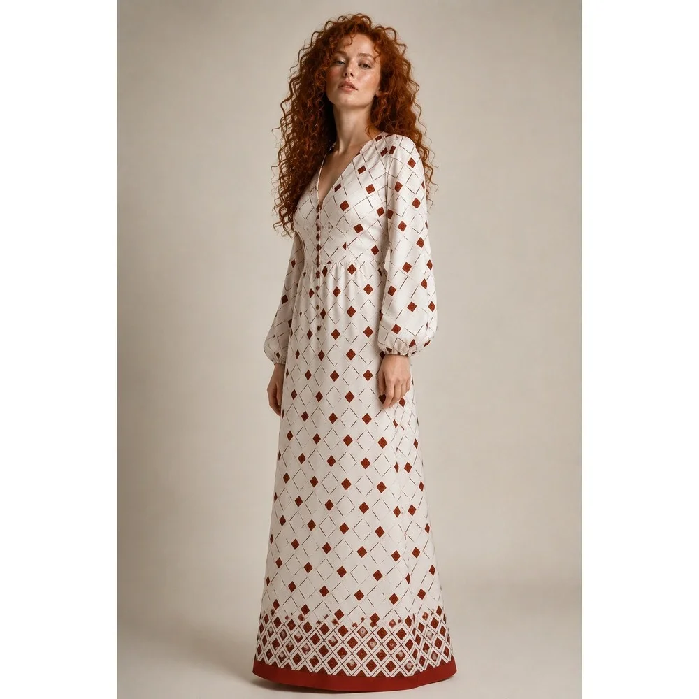 Vintage 70s Tori Richard Liberty House Hawaii Hostess long sleeved maxi dress, S